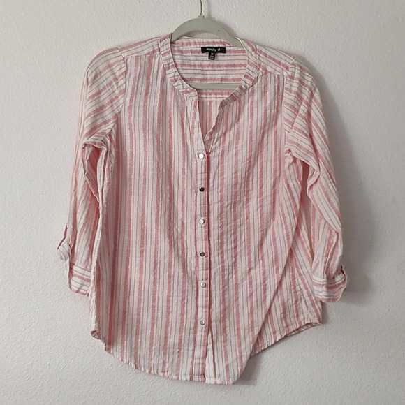 Emily D Tops - Emily D Pink and White V neck Button Down Top Size M